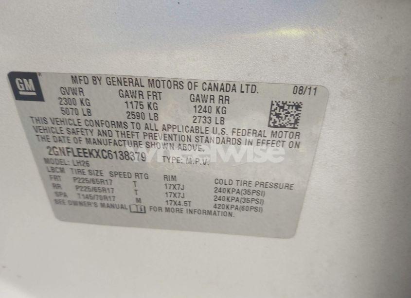 Photo 9 of 2012 Chevrolet Equinox 1LT (VIN 2GNFLEEKXC6138379)