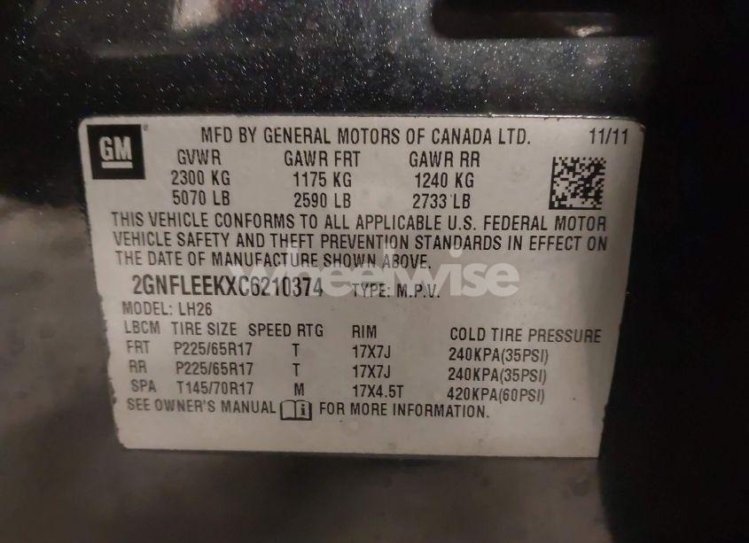 Photo 9 of 2012 Chevrolet Equinox 1LT (VIN 2GNFLEEKXC6210374)