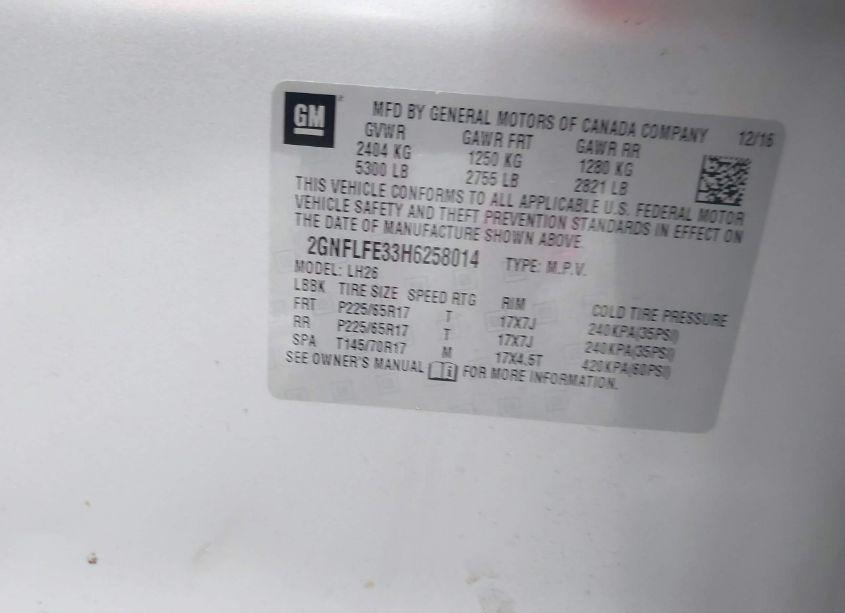 Photo 9 of 2017 Chevrolet Equinox LT (VIN 2GNFLFE33H6258014)