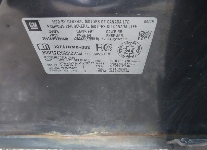 Photo 9 of 2016 Chevrolet Equinox LT (VIN 2GNFLFE38G6125859)