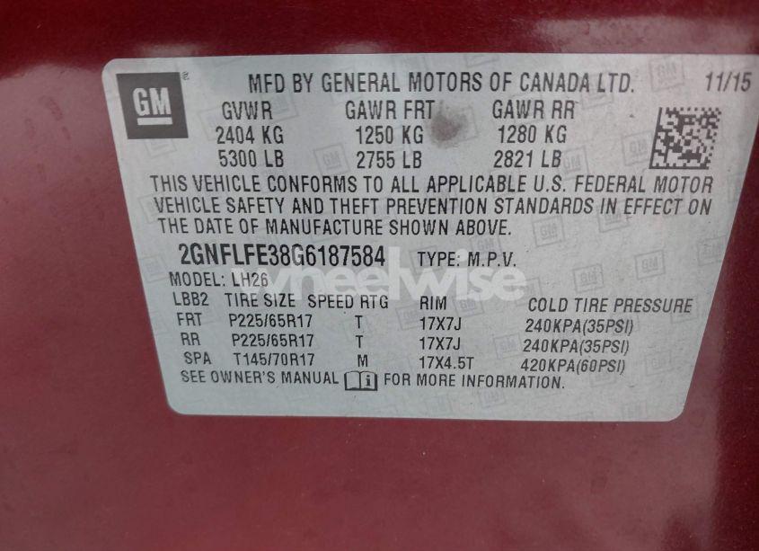 Photo 9 of 2016 Chevrolet Equinox LT (VIN 2GNFLFE38G6187584)