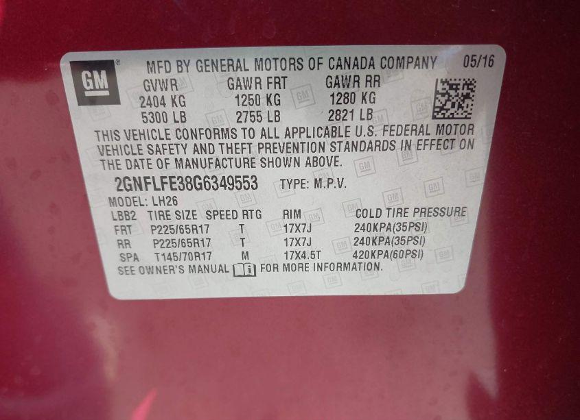 Photo 9 of 2016 Chevrolet Equinox LT (VIN 2GNFLFE38G6349553)