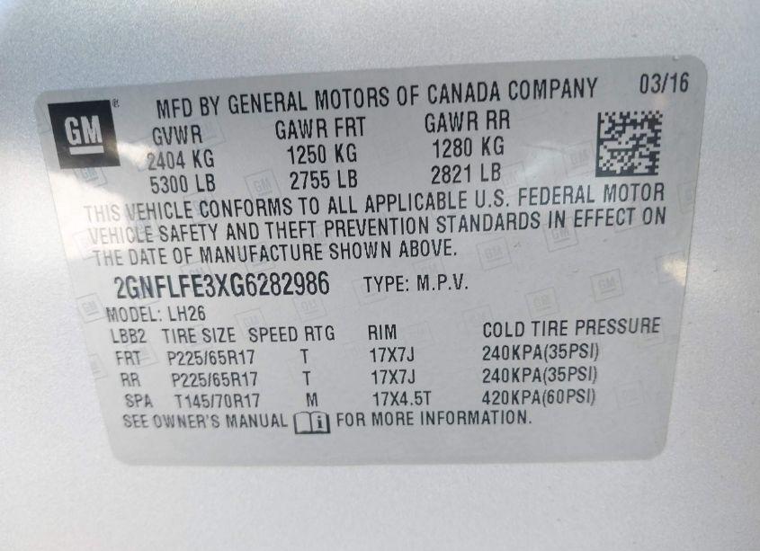 Photo 9 of 2016 Chevrolet Equinox LT (VIN 2GNFLFE3XG6282986)