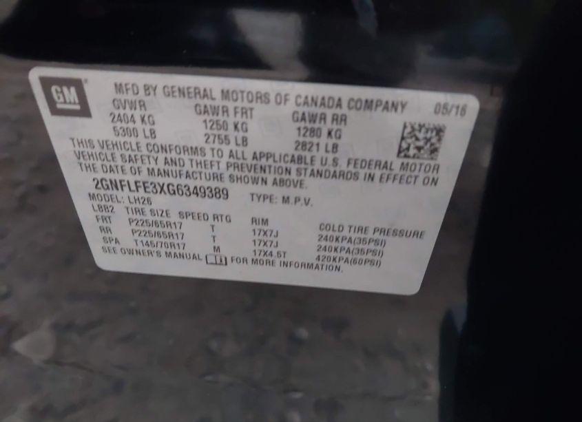 Photo 9 of 2016 Chevrolet Equinox LT (VIN 2GNFLFE3XG6349389)