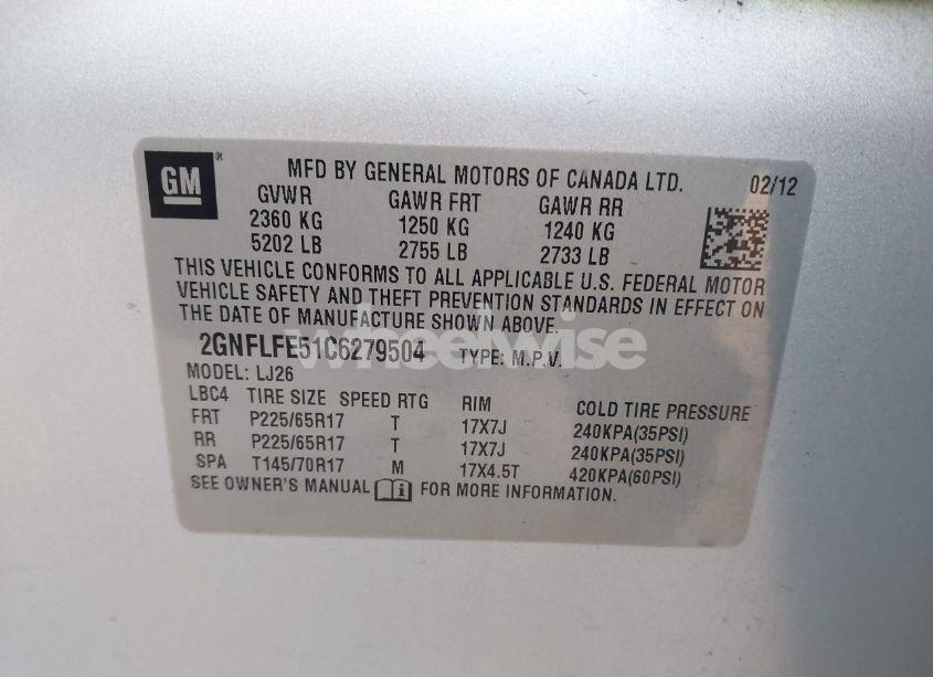 Photo 9 of 2012 Chevrolet Equinox LTZ (VIN 2GNFLFE51C6279504)