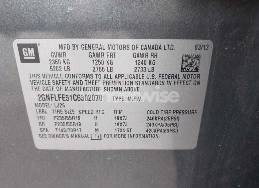 Photo 9 of 2012 Chevrolet Equinox LTZ (VIN 2GNFLFE51C6302070)