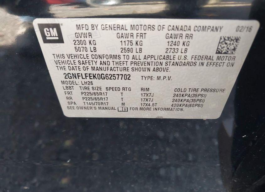 Photo 9 of 2016 Chevrolet Equinox LT (VIN 2GNFLFEK0G6257702)