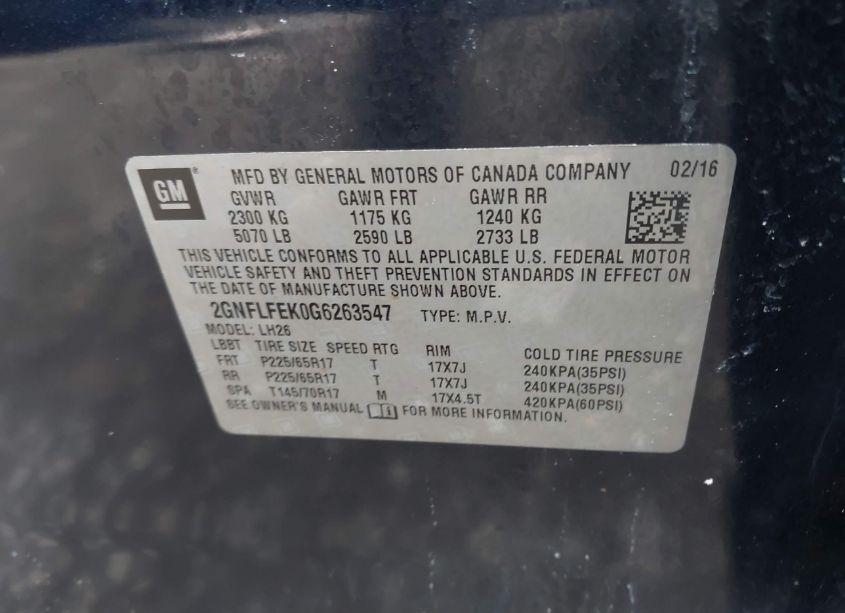 Photo 9 of 2016 Chevrolet Equinox LT (VIN 2GNFLFEK0G6263547)