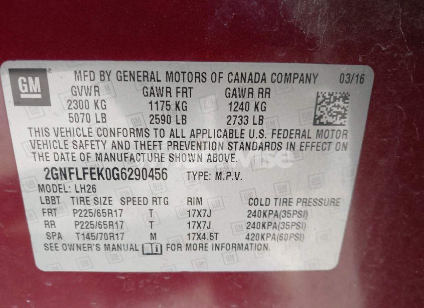 Photo 9 of 2016 Chevrolet Equinox LT (VIN 2GNFLFEK0G6290456)