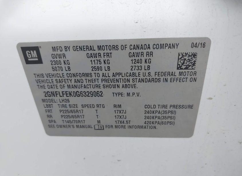 Photo 9 of 2016 Chevrolet Equinox LT (VIN 2GNFLFEK0G6329062)