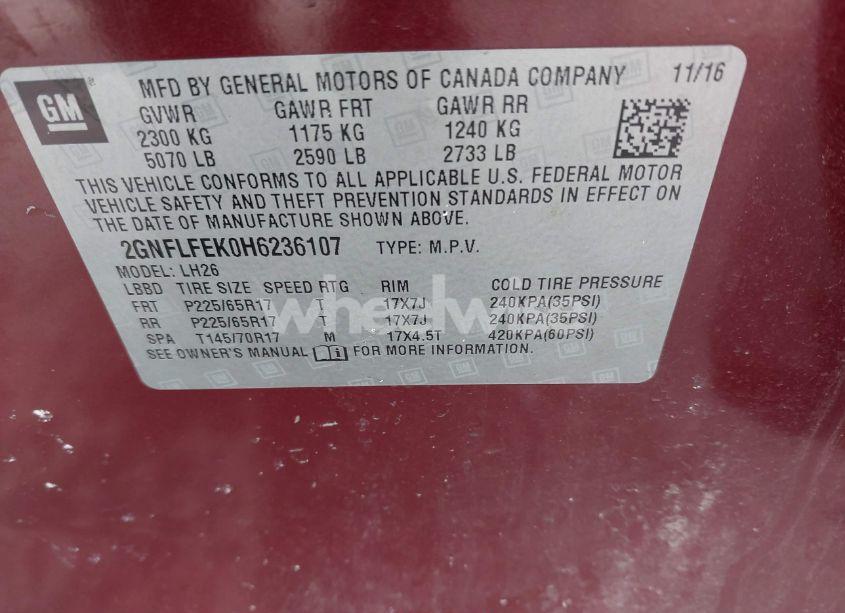 Photo 9 of 2017 Chevrolet Equinox LT (VIN 2GNFLFEK0H6236107)