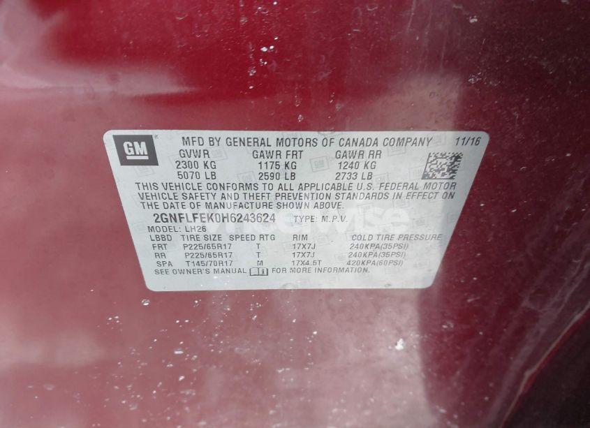 Photo 9 of 2017 Chevrolet Equinox LT (VIN 2GNFLFEK0H6243624)