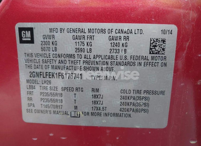 Photo 9 of 2015 Chevrolet Equinox 1LT (VIN 2GNFLFEK1F6176741)