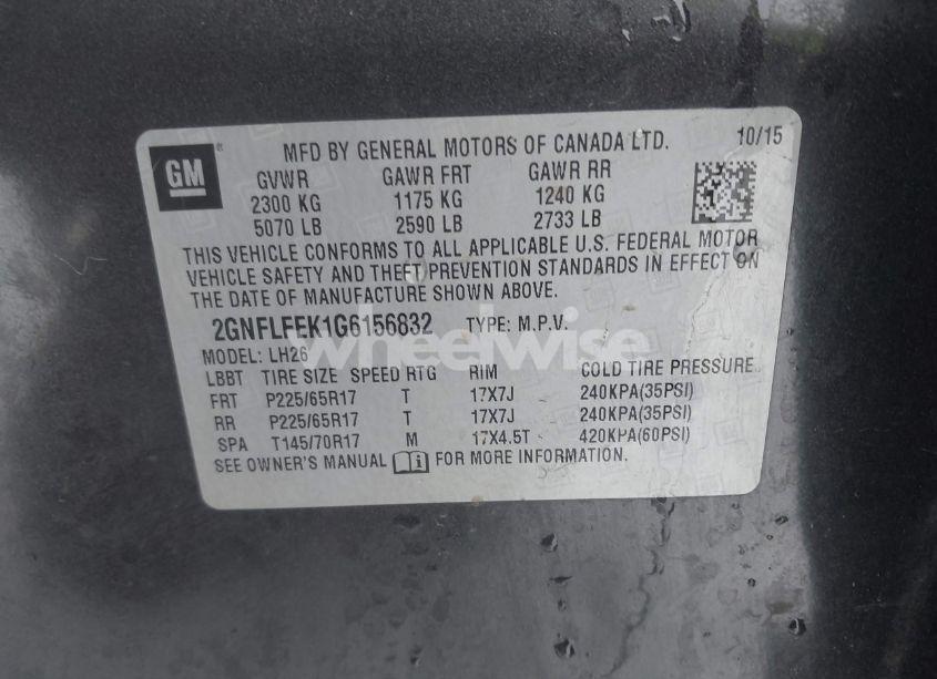 Photo 9 of 2016 Chevrolet Equinox LT (VIN 2GNFLFEK1G6156832)