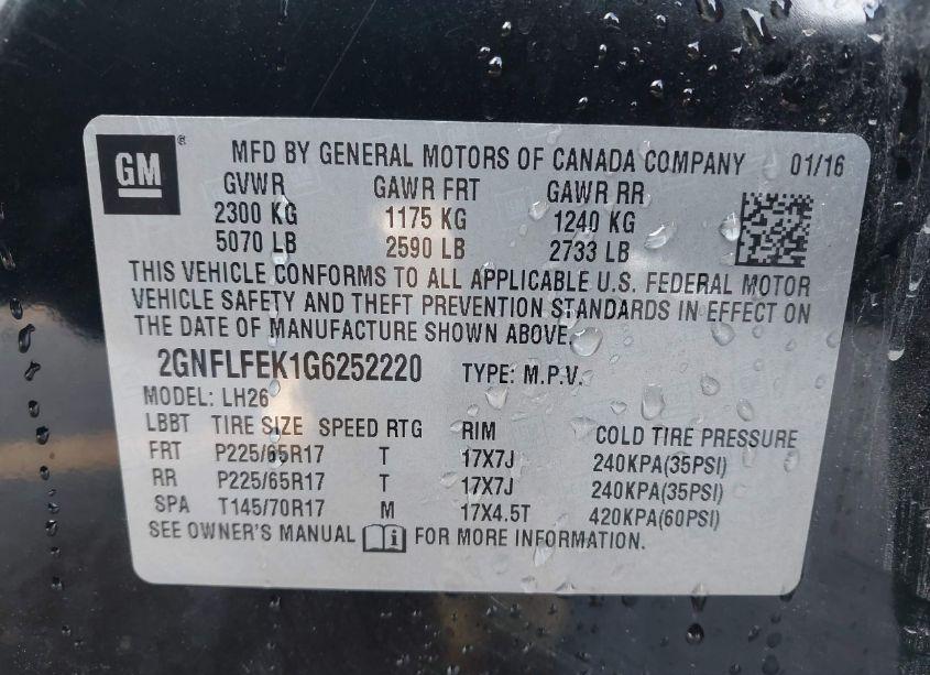 Photo 9 of 2016 Chevrolet Equinox LT (VIN 2GNFLFEK1G6252220)