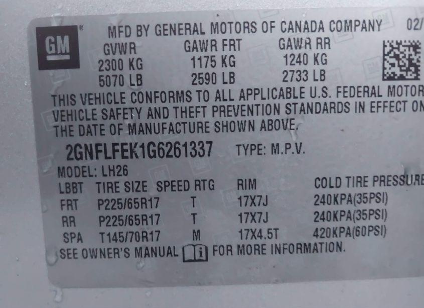 Photo 9 of 2016 Chevrolet Equinox LT (VIN 2GNFLFEK1G6261337)