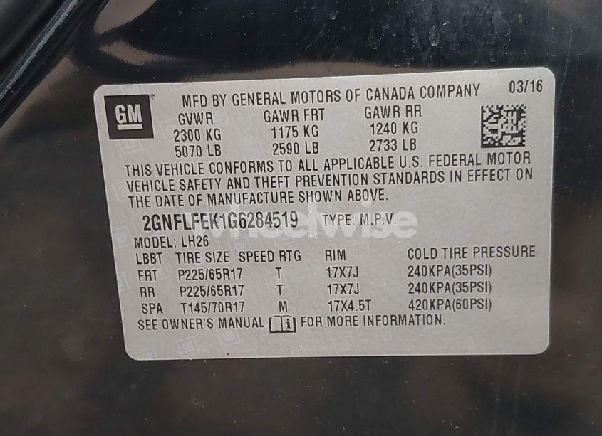 Photo 9 of 2016 Chevrolet Equinox LT (VIN 2GNFLFEK1G6284519)