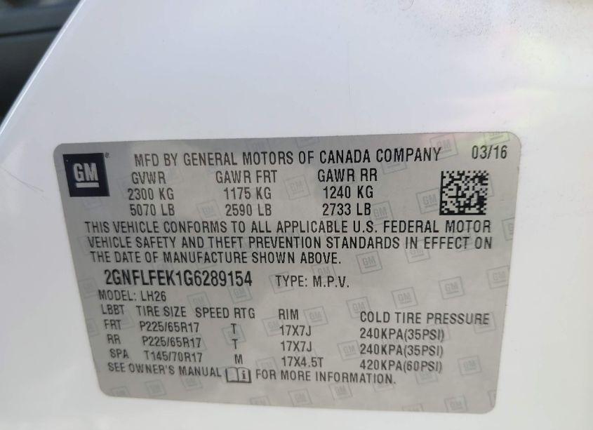 Photo 9 of 2016 Chevrolet Equinox LT (VIN 2GNFLFEK1G6289154)