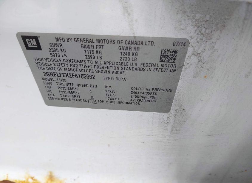 Photo 9 of 2015 Chevrolet Equinox 1LT (VIN 2GNFLFEK2F6105662)