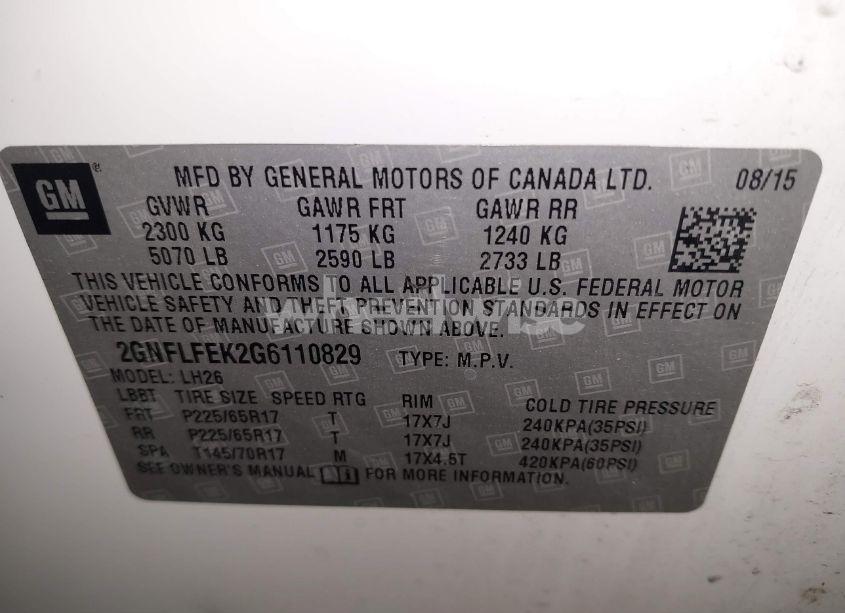 Photo 9 of 2016 Chevrolet Equinox LT (VIN 2GNFLFEK2G6110829)