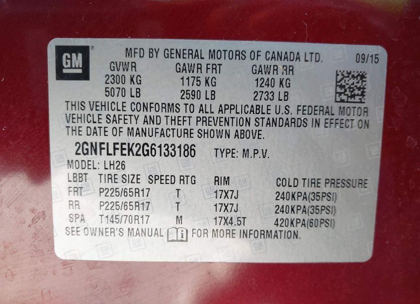 Photo 9 of 2016 Chevrolet Equinox LT (VIN 2GNFLFEK2G6133186)