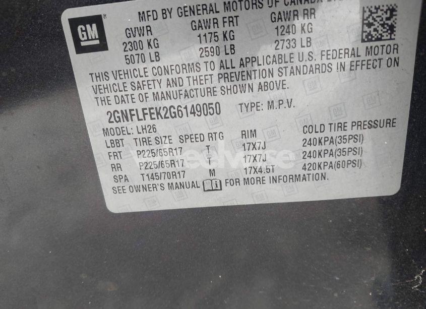 Photo 9 of 2016 Chevrolet Equinox LT (VIN 2GNFLFEK2G6149050)