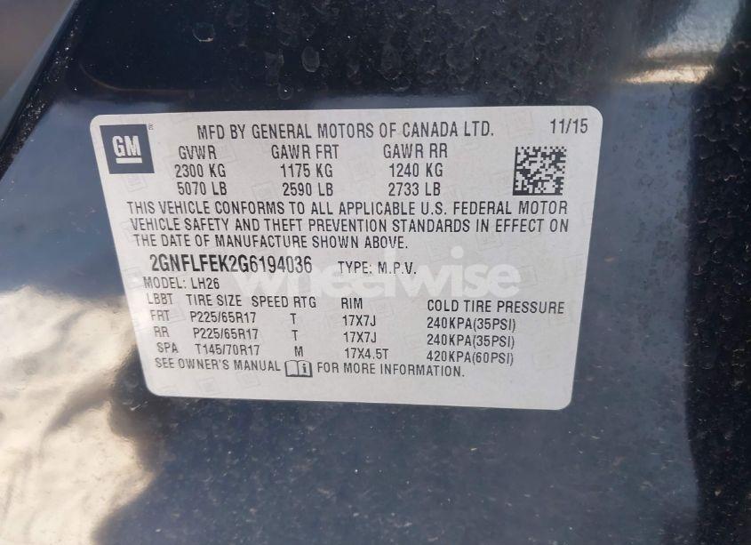 Photo 9 of 2016 Chevrolet Equinox LT (VIN 2GNFLFEK2G6194036)