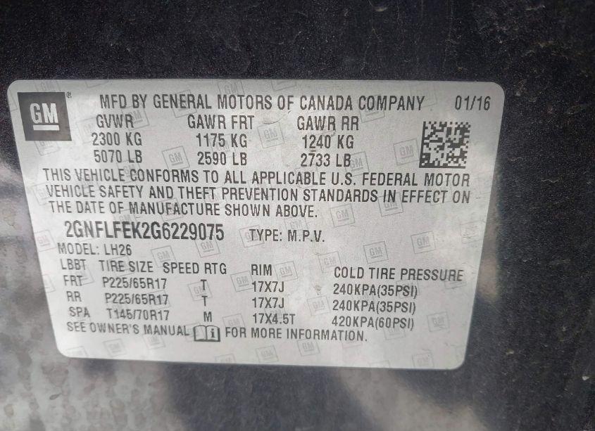 Photo 9 of 2016 Chevrolet Equinox LT (VIN 2GNFLFEK2G6229075)