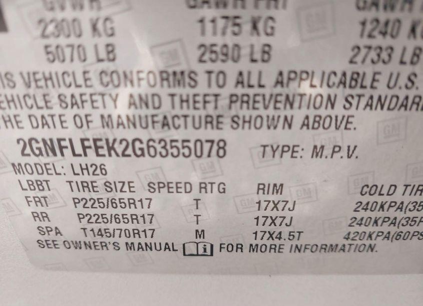 Photo 9 of 2016 Chevrolet Equinox LT (VIN 2GNFLFEK2G6355078)