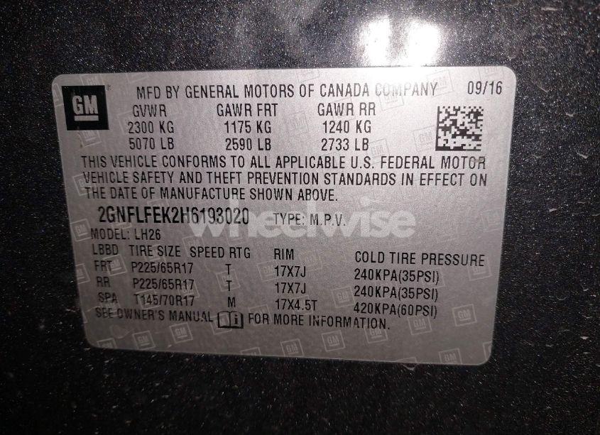 Photo 9 of 2017 Chevrolet Equinox LT (VIN 2GNFLFEK2H6193020)