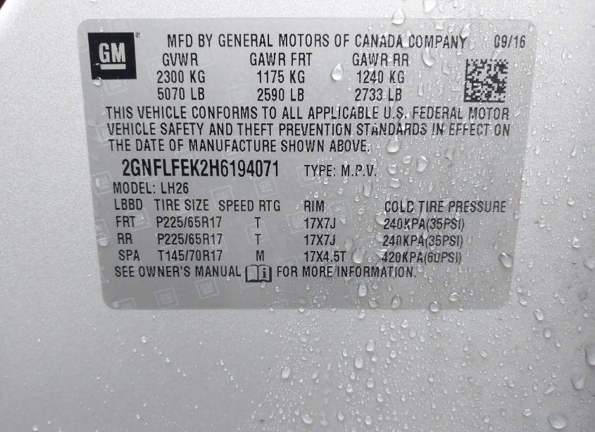 Photo 9 of 2017 Chevrolet Equinox LT (VIN 2GNFLFEK2H6194071)