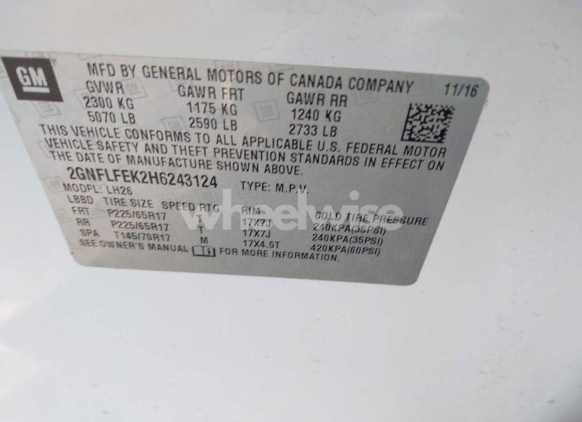 Photo 9 of 2017 Chevrolet Equinox LT (VIN 2GNFLFEK2H6243124)