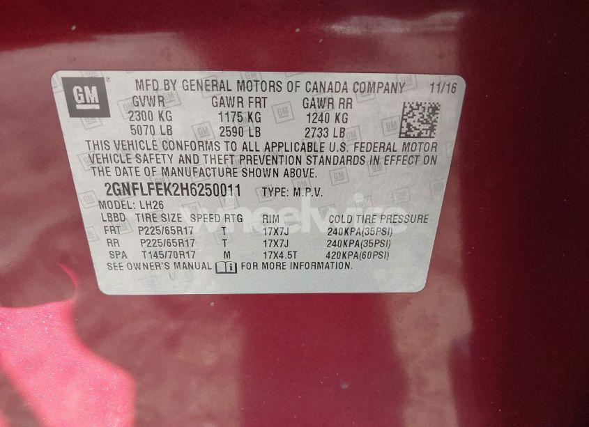 Photo 9 of 2017 Chevrolet Equinox LT (VIN 2GNFLFEK2H6250011)