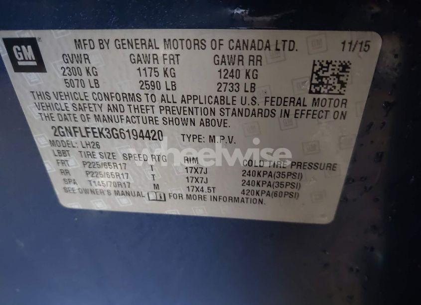 Photo 9 of 2016 Chevrolet Equinox LT (VIN 2GNFLFEK3G6194420)