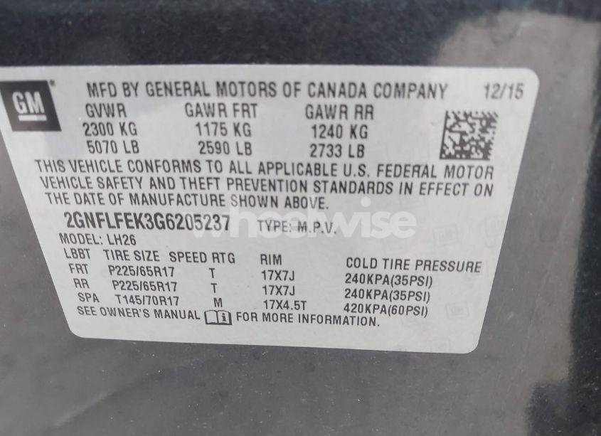 Photo 9 of 2016 Chevrolet Equinox LT (VIN 2GNFLFEK3G6205237)