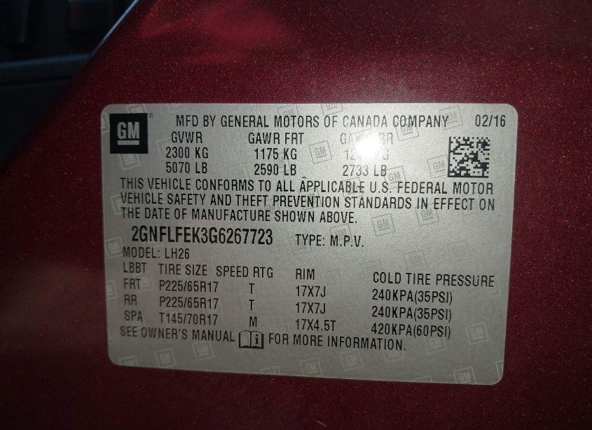 Photo 9 of 2016 Chevrolet Equinox LT (VIN 2GNFLFEK3G6267723)