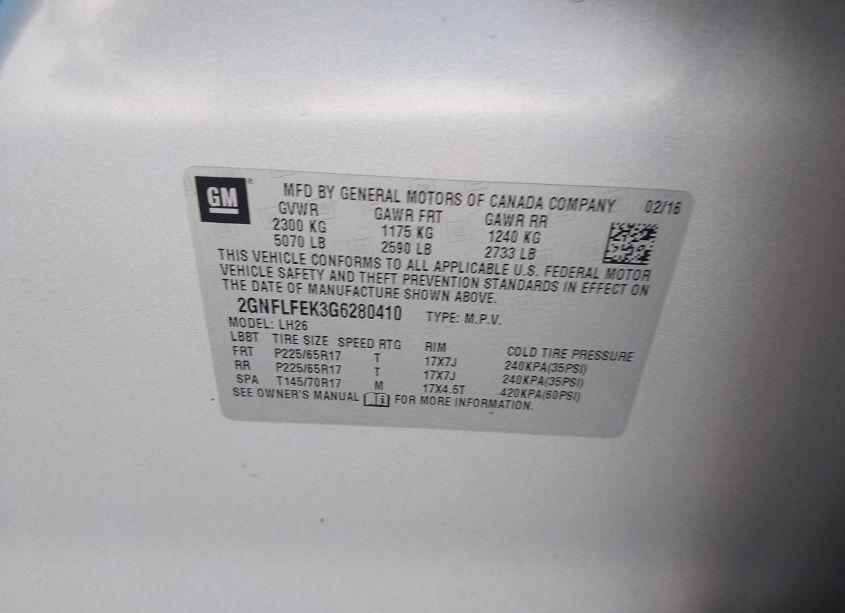 Photo 9 of 2016 Chevrolet Equinox LT (VIN 2GNFLFEK3G6280410)