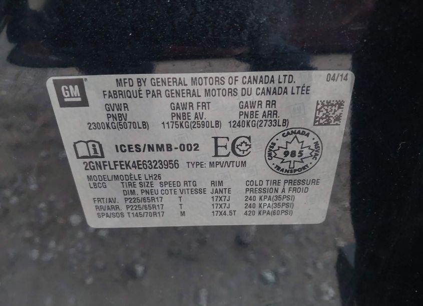 Photo 9 of 2014 Chevrolet Equinox 1LT (VIN 2GNFLFEK4E6323956)