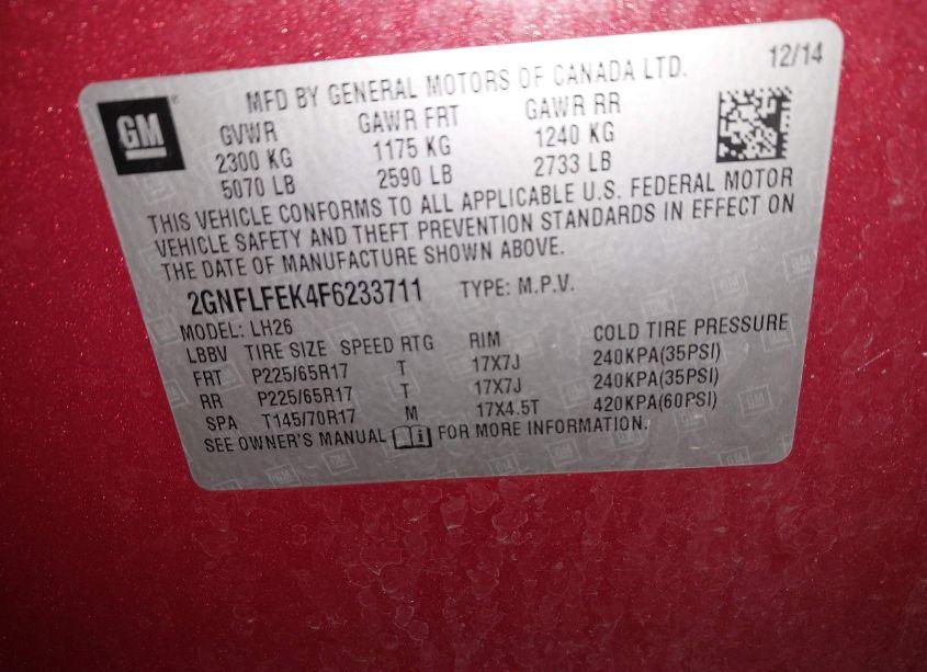 Photo 9 of 2015 Chevrolet Equinox 1LT (VIN 2GNFLFEK4F6233711)