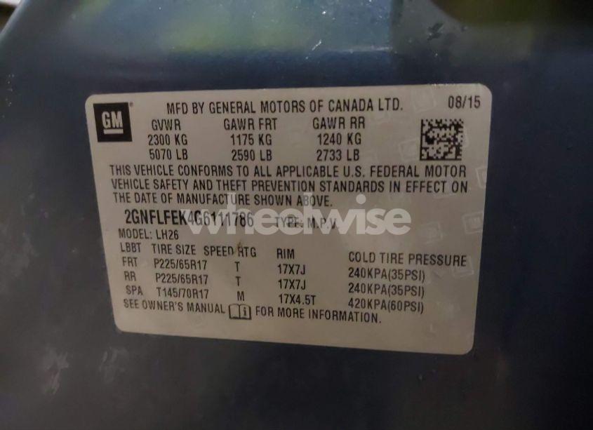 Photo 9 of 2016 Chevrolet Equinox LT (VIN 2GNFLFEK4G6111786)