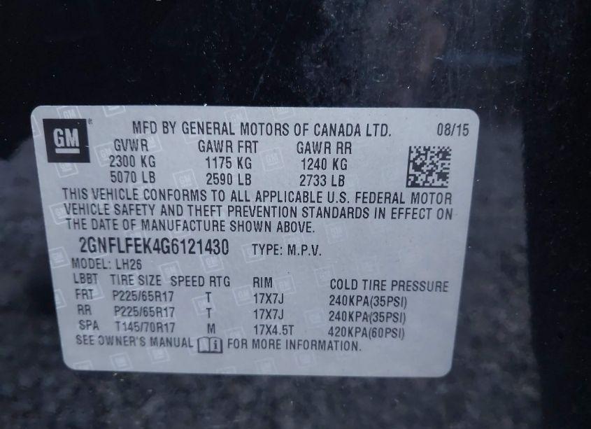 Photo 9 of 2016 Chevrolet Equinox LT (VIN 2GNFLFEK4G6121430)