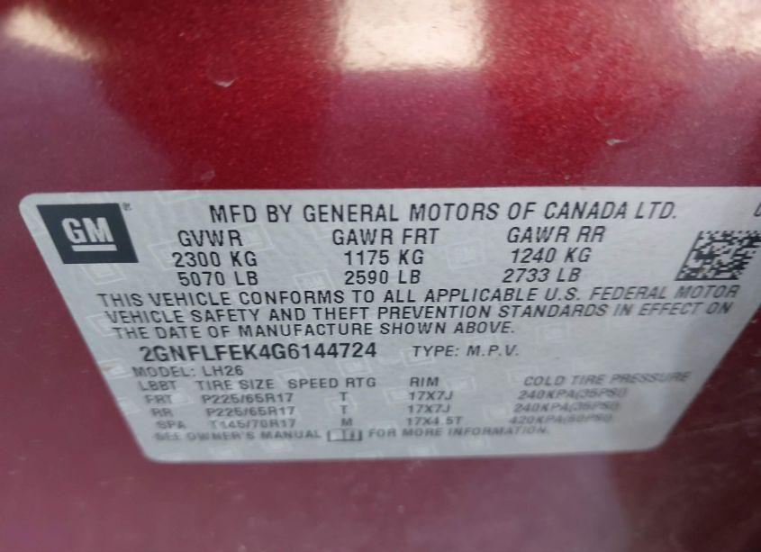 Photo 9 of 2016 Chevrolet Equinox LT (VIN 2GNFLFEK4G6144724)