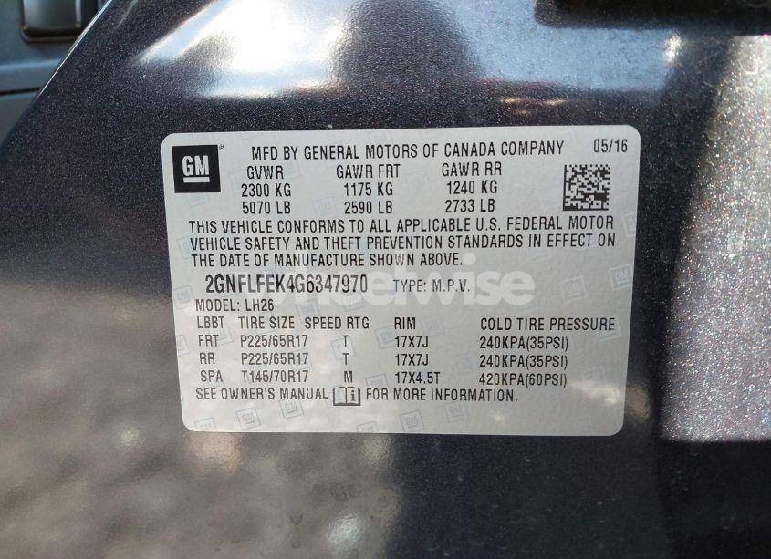 Photo 9 of 2016 Chevrolet Equinox LT (VIN 2GNFLFEK4G6347970)
