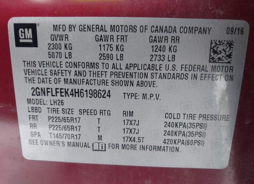 Photo 9 of 2017 Chevrolet Equinox LT (VIN 2GNFLFEK4H6198624)