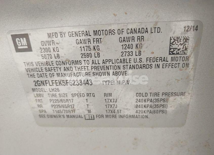 Photo 9 of 2015 Chevrolet Equinox 1LT (VIN 2GNFLFEK5F6233443)