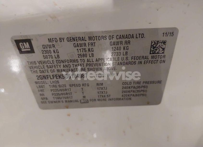 Photo 9 of 2016 Chevrolet Equinox LT (VIN 2GNFLFEK5G6184987)