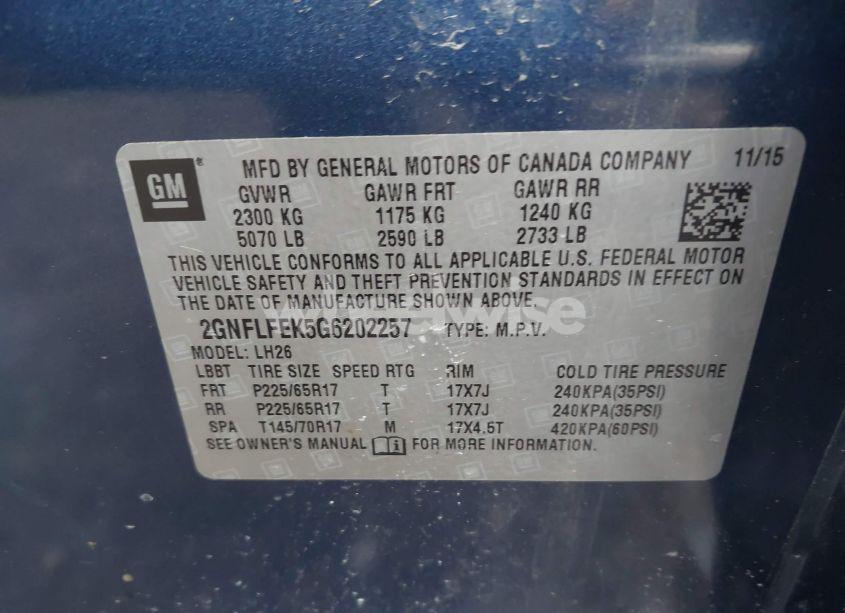 Photo 9 of 2016 Chevrolet Equinox LT (VIN 2GNFLFEK5G6202257)