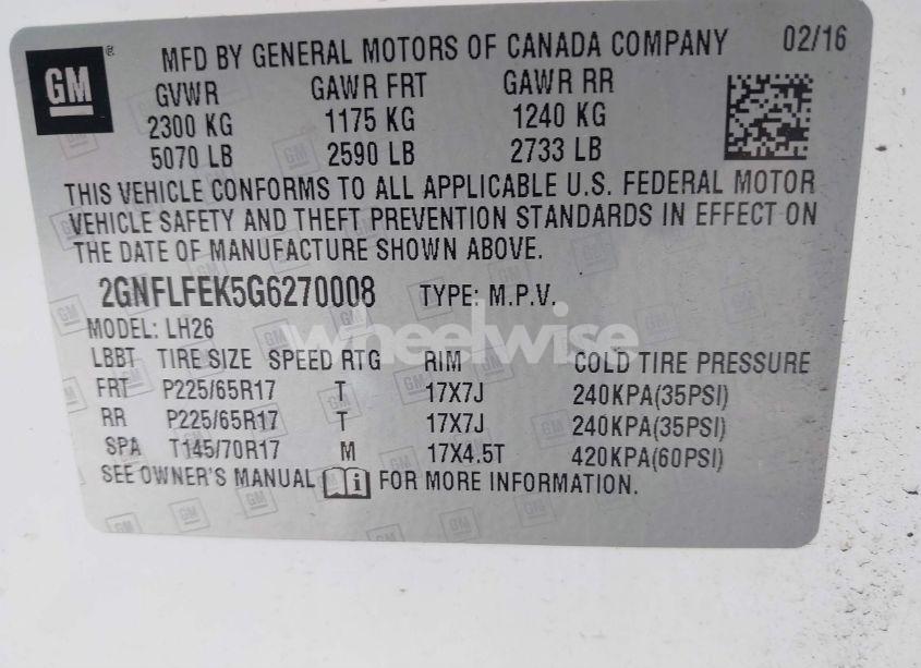 Photo 9 of 2016 Chevrolet Equinox LT (VIN 2GNFLFEK5G6270008)