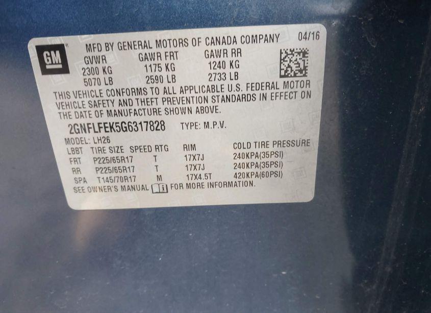 Photo 9 of 2016 Chevrolet Equinox LT (VIN 2GNFLFEK5G6317828)