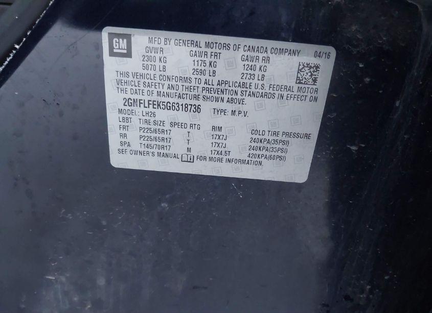 Photo 9 of 2016 Chevrolet Equinox LT (VIN 2GNFLFEK5G6318736)